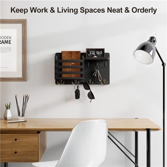 Mail Holder for Wall Mail Organizer with Key Hooks Hallway Farmhouse Decor - Picture 5 of 7